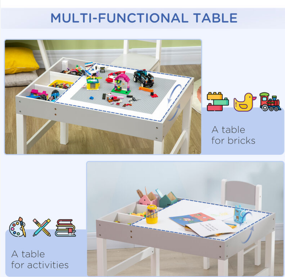 Montessori Homework Desk Lego Board Storage Chair White