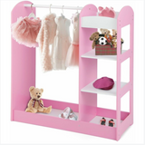 Montessori Dress Up & Kleiderstange | 4 Regale mit Spiegel und Stauraum | Rosa | 1m hoch