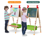 Tableau noir et tableau blanc en bois de pin écologique réglable en hauteur pour enfants avec kit d'accessoires | Stockage | 3-10 ans
