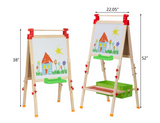 Höhenverstellbare Tafel und Whiteboard aus Öko-Kiefernholz für Kinder mit Zubehörset | Lagerung | 3 bis 10 Jahre
