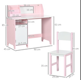 Montessori Children's Homework Desk | Bookshelf | Storage & Chair | Pink and White | 3-8 Years