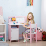Escritorio de tareas para niños Montessori | Estantería | Almacenamiento y silla | Blanco y rosa | 3-8 años