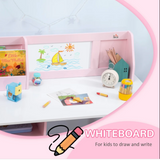 Escritorio de tareas para niños Montessori | estantería | almacenamiento y silla | rosa y blanco | 3-8 años