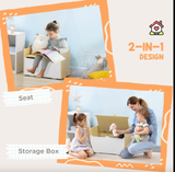2-in-1 Mi Casa Toy Box & Seat with Child Slow Close Safety Hinge | Natural & White | 63L x 34W x 62H cm