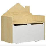 caja de juguetes y asiento Mi Casa Montessori 2 en 1 con bisagra de seguridad de cierre lento para niños | Blanco natural 