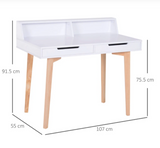 Childrens Scandi-Design Homework Computer Desk | Drawers | Natural & White | 6 Years+