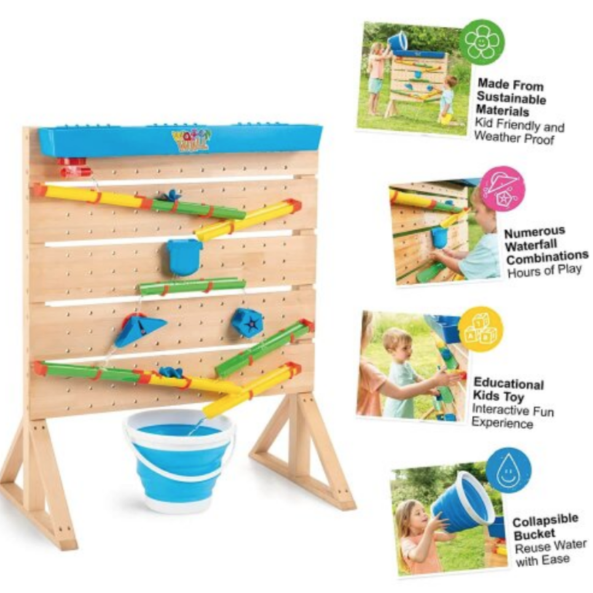 Montessori Eco Fir Wood Water Wall Sand Water Play 18