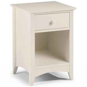 This white ivory bedside table has a clean classic look to suit a wide range of styles with drawer & open cupboard