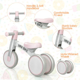 3-hjuls baby balansesykkel | rullator for spedbarn | rosa