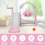 The swing is T-shaped, with a widened seat and forward sloping guards.