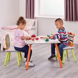 Enfants | Ensemble table et chaises en bois pour enfants pour 2 | Blanc | Amis du safari ours et zèbre