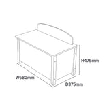 Dimensiones de la caja de juguetes con temática de safari para niños: Al. 47,5 x An. 68 x 37,5 cm.