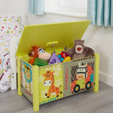 This large wooden toy box is perfect for any animal loving tot