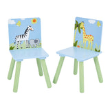 Inclusief 2 bijpassende houten stoelen met safari-thema
