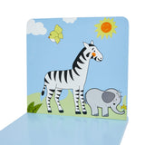 Holzstuhl mit buntem Zebra- und Elefantenbaby-Design