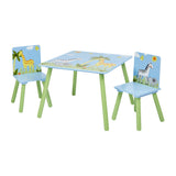सफारी थीम के साथ बच्चों की लकड़ी की मेज और कुर्सियों का सेट
