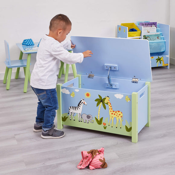 Wooden Kids Toy Box | Toy Storage | Blanket Box | African Safari Theme