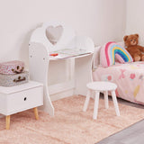 Girls | Childrens Dressing Table | Vanity Table cum Desk & Stool | Solid White Wood | 3 years+