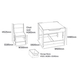 बच्चों के लिए 4-इन-1 लकड़ी की मेज और 2 कुर्सी सेट आयाम तालिका H48 x W60 x D60cm