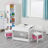 4-in-1-Set aus Holztisch und 2 Stühlen für Kinder mit trocken abwischbarem Whiteboard