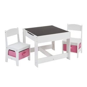Conjunto infantil de mesa e 2 cadeiras de madeira com tampo reversível