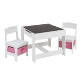 Conjunto infantil de mesa e 2 cadeiras de madeira com tampo reversível