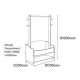 Kleiderstange für Kinder mit Stauraum, Gesamtabmessungen: H 100 x B 70 x T 30 cm