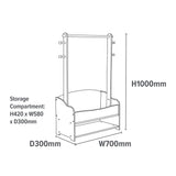 Childrens Clothes Rail with storage overall dimensions: H100 x W70 x D30cm
