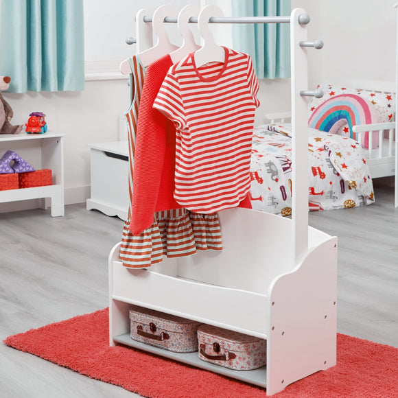 Montessori Childrens Clothes Rail |  Kids Dress Up Rail | with Storage | White