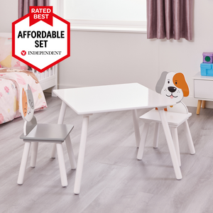 Kid s Table and Chairs White Wood Cat Dog Design www.littlehelper