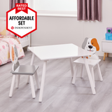 Ensemble table et 2 chaises en bois pour enfants avec motif chat et chien. Ensemble table et chaises classé le meilleur prix abordable.