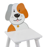 丈夫な木製の犬をテーマにした椅子が付属しています