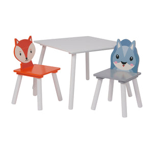 Lasten metsäeläinten pöytä ja 2 tuolia | Kettu ja orava | 2 vuotta +