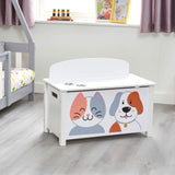 The Cat and Dog Toy Box has a protective lacquer finish which not only protects the toy box from scratching but also makes it easy to wipe clean.