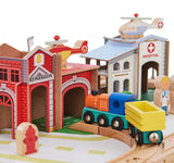gender netural colours used on this montessori train table for boys and girls
