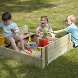 Childrens Eco Conscious FSC Certified  100% Natural Wooden Sand Pit with Lid and Seats 