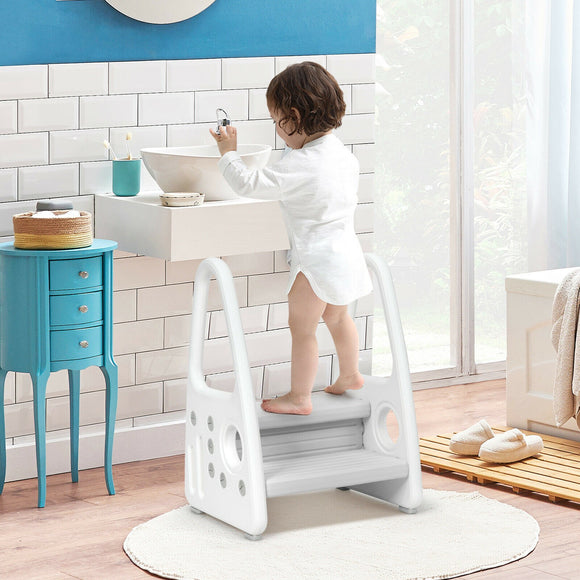 Toddler's Multi-Use Chunky and Funky Non Slip Plastic Step Stool | White & Grey