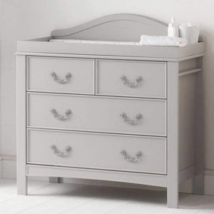 This chest of drawers with changing unit includes 3 drawers, extra storage on the top and a towel rail on each side.