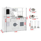 This white toy kitchen is 84.5cm high x 81cm wide x 26.5cm deep