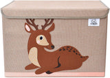 Collapsible Kids Toy Box with Flip Lid | Sturdy Canvas | Reindeer Design | 3D Applique