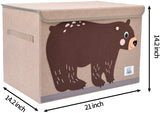 Coffre à jouets pliable Montessori pour enfants avec couvercle rabattable | Toile robuste | 10 modèles d'animaux | Applique 3D