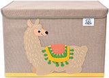 Caixa de brinquedos infantil dobrável com tampa articulada | Lona resistente | Design de camelo | Aplique 3D