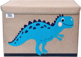 フリップ蓋付き折りたたみ可能な子供のおもちゃ箱 | 丈夫なキャンバス | 恐竜のデザイン | 3Dアップリケ
