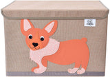 Zusammenklappbare Kinderspielzeugkiste mit Klappdeckel | Robuste Leinwand | Hundedesign | 3D-Applikation