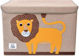 Caja de juguetes plegable para niños con tapa abatible | Lona resistente | Diseño de león | Apliques 3D