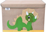Sammenklappelig legetøjsboks til børn med klaplåg | Robust lærred | Triceratops Design | 3D applikation