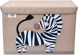 Hopfällbar leksakslåda för barn med lock | Robust duk | Zebra Design | 3D-applikation