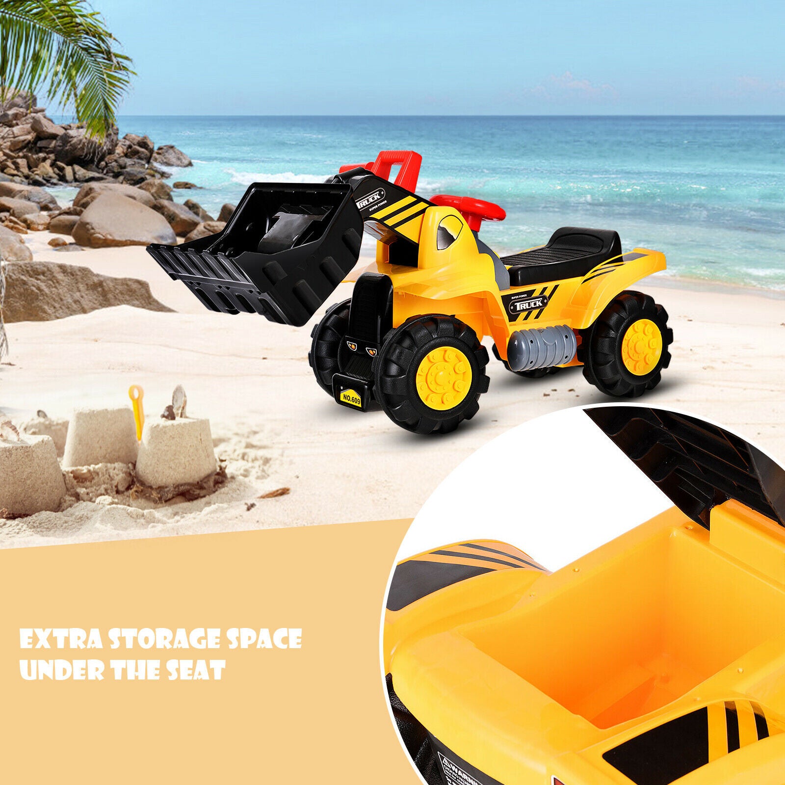 Kids Ride On Toy Bulldozer Push Along Digger Toy Horn and Storage www.littlehelper