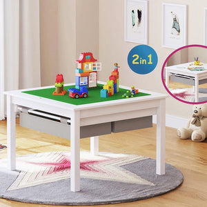 Miljøbevisst 3-i-1 Lego-bord for barn | Aktivitetsbord og stoler | Oppbevaring | Hvit | 2 år+