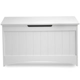 Tongue and groove panel design on this lovely childrens white toy box or blanket box